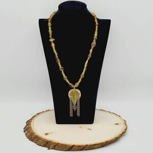 Boho Vintage Autumn Leaves Colors Statement Necklace